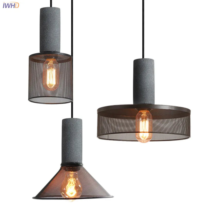 Loft Style Industrial Pendant Light Fixtures Cement Metal Lampshade Bedroom Bar Coffee Dinning Room Nordic Hanging Lamp LED