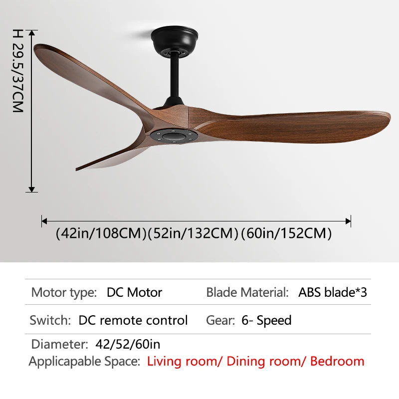 42 52 60 Inch Ceiling Fan Industrial ABS blade No Light Support Remote Control Decorative Blower ABS Retro Large Fans