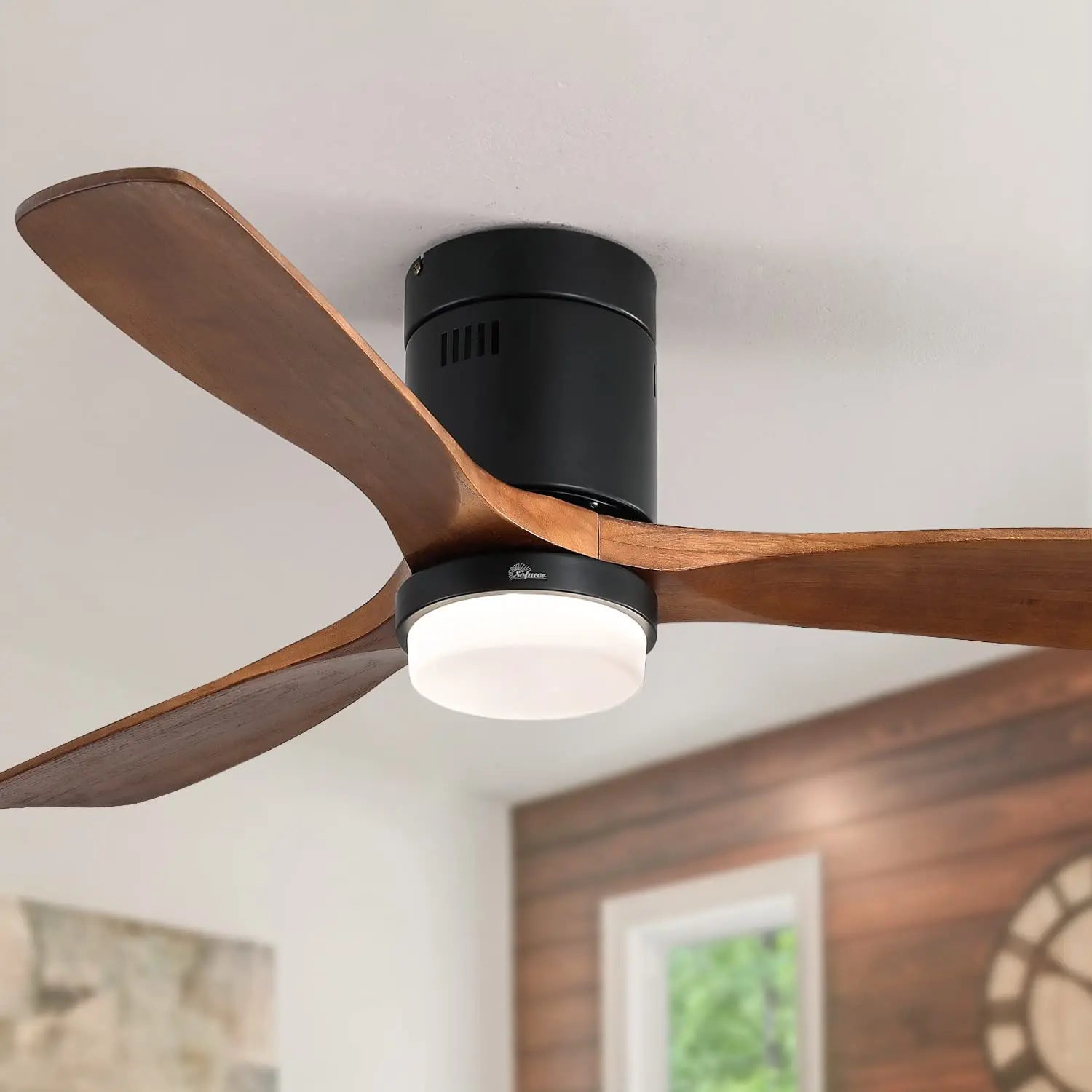 Ceiling Fan with Light Low Profile Ceiling Fan with Remote Control 52'' indoor DC Ceiling Fan 3 Walnut Wood Blades Noiseless