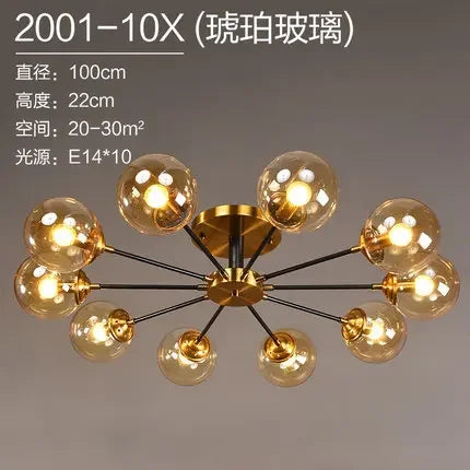 Modern Glass Ball LED Pendant Lights Retro Ceiling Chandelier Dining Bedroom Gold Home Decor Hanging Lamp Fixtures