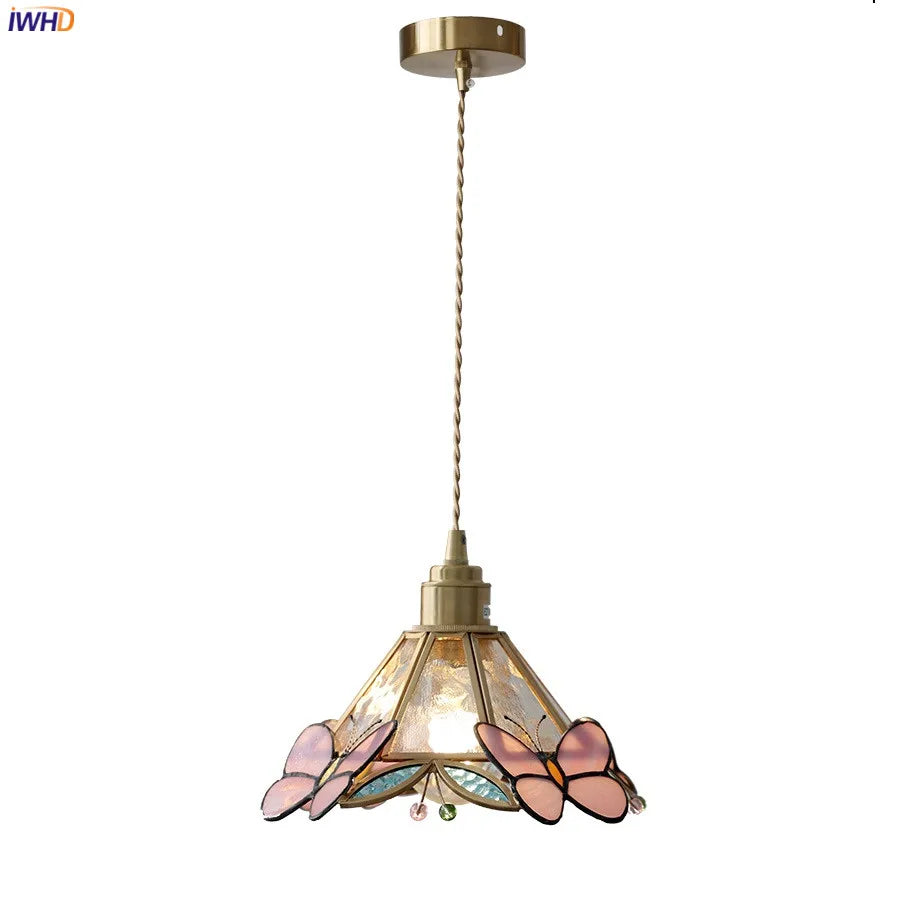 Butterfly Glass Copper LED Pendant Lamp Beside Home Indoor Decor Bedroom Bar Restaurant Living Room Light Modern Hanglamp