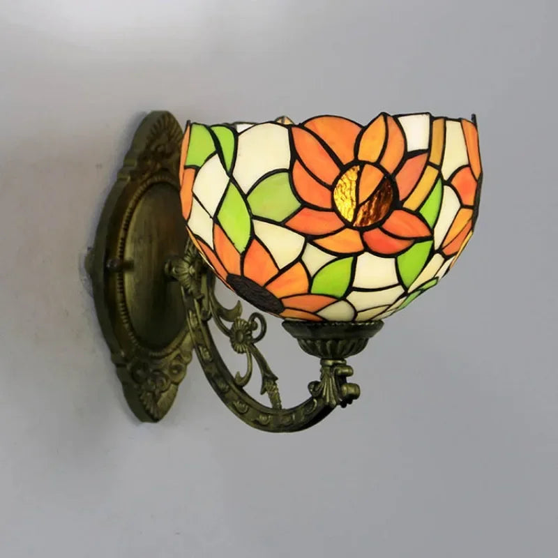 Dragonfly Indoor Bedside European Retro Lamp American Style Pastoral Stained Glass Splicing Sunflower Wall Lamp