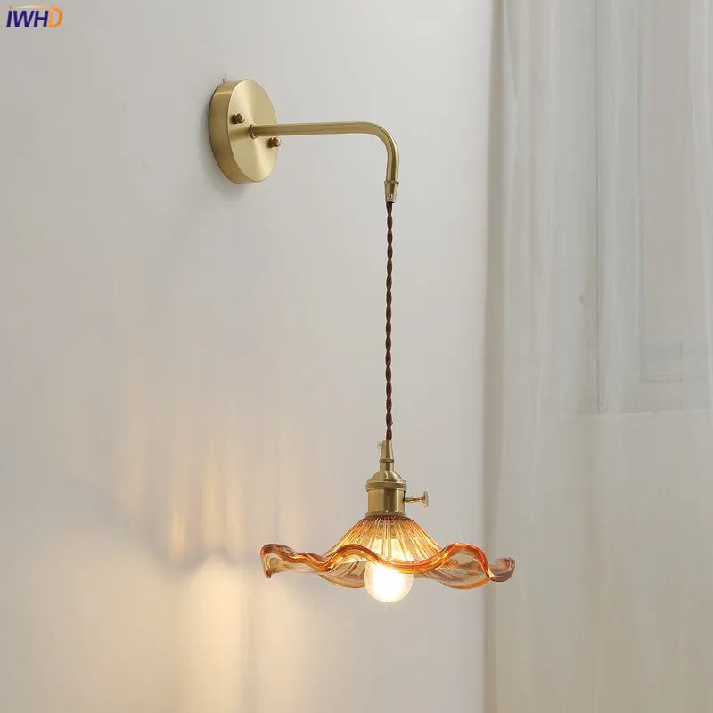 Amber Glass LED Wall Light Sconce For Living Room Bedroom Bar Copper Home Indoor Lighting Luminaria Beside Lamp Wandlamp