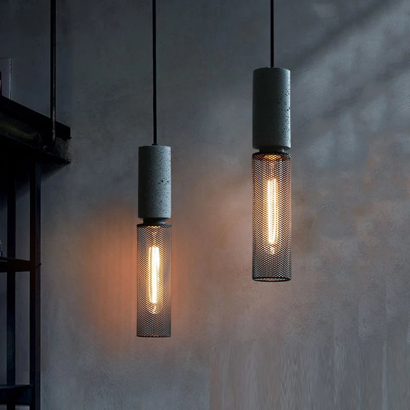 Loft Style Industrial Pendant Light Fixtures Cement Metal Lampshade Bedroom Bar Coffee Dinning Room Nordic Hanging Lamp LED