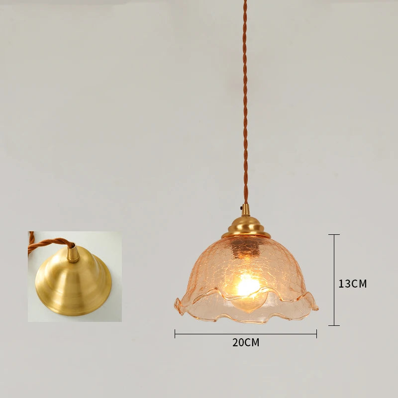 New Cracked Glass LED Pendant Lights Fixtures Bedroom Dinning Living Room Bar Coffee Copper Wooden Nordic Hanging Lamp