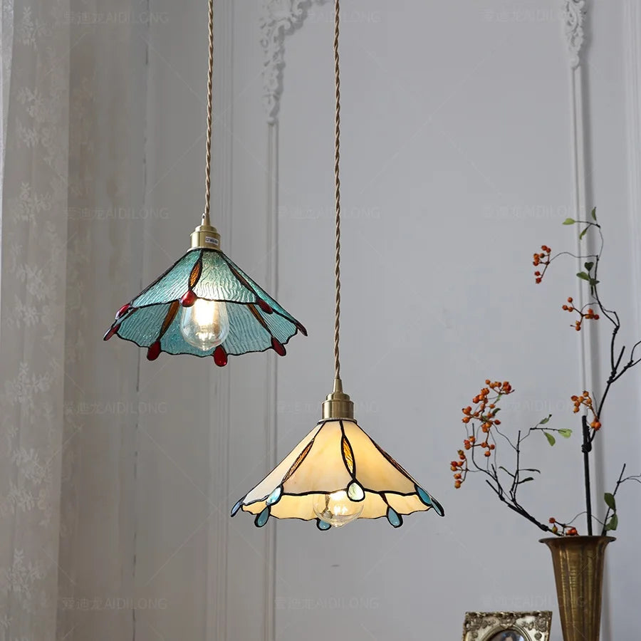 Vintage Copper Glass LED Pendant Lights Fixtures Handmade Beside Restaurant Bedroom American Country Nordic Hanging Lamp