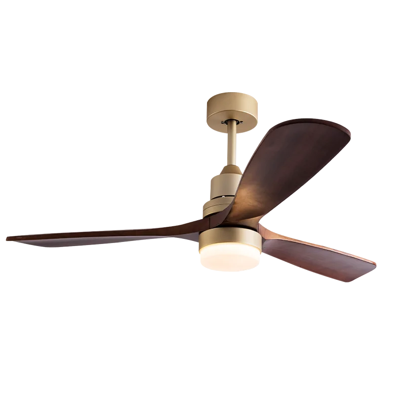 American Style 52 Inch Ceiling Fan with Light Real Wood Fan Blades 3-Color Dimmable, Ideal for Living Room or Balcony