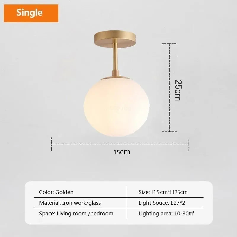 Nordic Glass Ceiling Light LED  White Ball Creative Golden Corridor Lamp Entrance Cloakroom Balcony Bedroom Dining Room Lighting