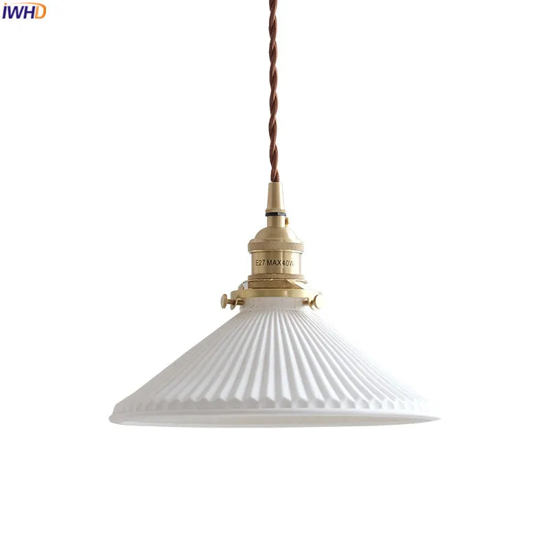 Japanese Style Ceramic LED Pendant Lights Fixtures For Home Decor Bedroom Living Room Beside Copper Modern Hanging Lamp