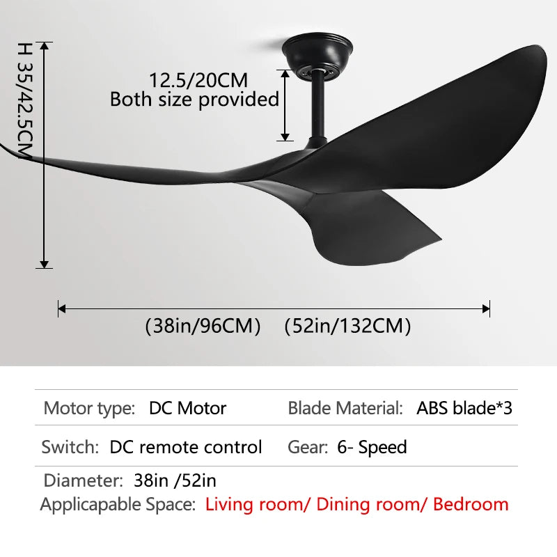 38/52 Inch Ceiling Fan Living Room Restaurant Americans Modern  Office Without Light DC Remote control Electric Fan 110V 220V