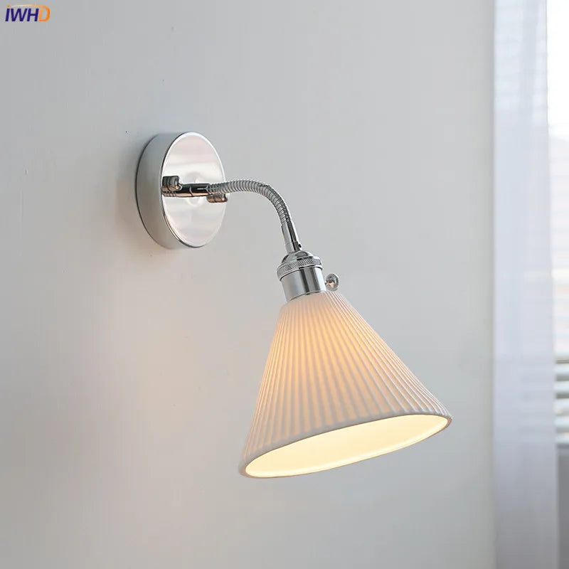 Flexible Arm Adjustable LED Wall Light Sconce Ceramic Lampshade Bedroom Living Room Beside Lamp Silver Wandlamp Applique