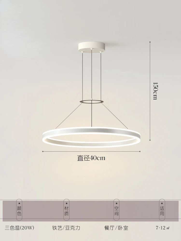 Minimalist Led Pendant Lamp For Modern Living Room Bedroom Dining Kitchen Black Ring Hanging Ceiling Chandelier Lighting Fixture