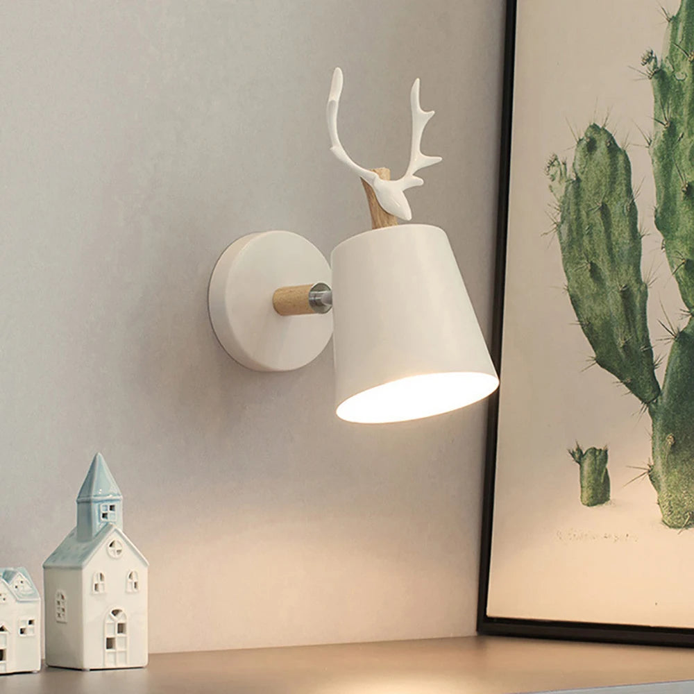 Creative Modern Wall Lamp Simple Deer Art Decor Wall Lamp Iron E27 Base Steering Head Nordic Style Sconce for Bedroom Study Room