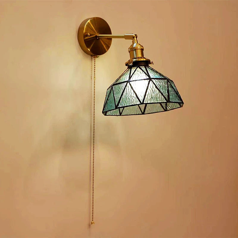 Green Glass Copper LED Wall Lamp Sconce Pull Chain Bedside Bedroom Bathroom Mirror Stair Light Nordic Modern Wandlamp