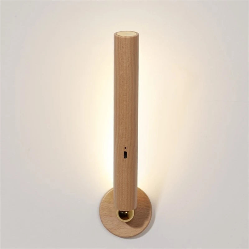 Magnetic Wooden Rotatable Wall Lamps 360 Degree Wall Light for Home USB Charging Touch Dimming Bedroom LED Bedside Ambient Light