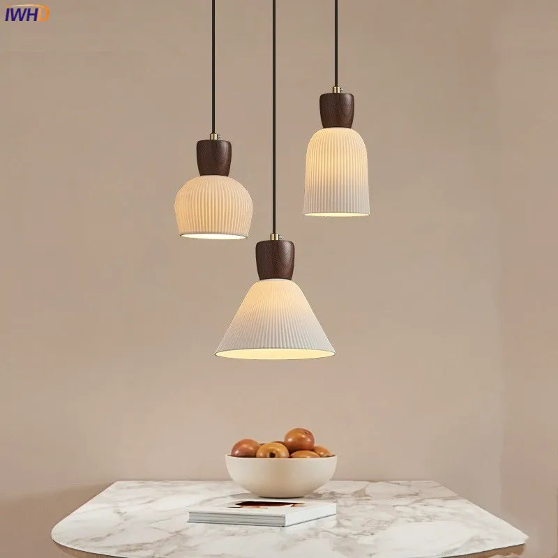 Walnut Ceramic Nordic LED Pendant Lights Fixtures Japanese Style Bedroom Living Room Cafe Restaurant Modern Hanging Lamp