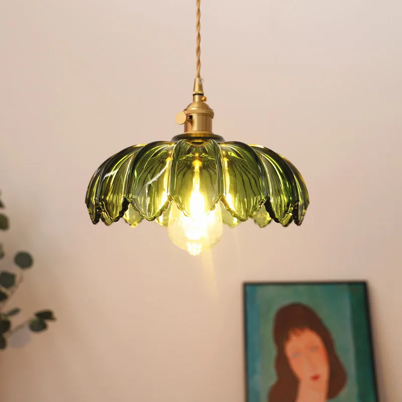 Vintage Green Glass LED Pendant Lights Fixtures Home Decor Bedroom Living Room Hanglamp Loft Style Industrial Hanging Lamp