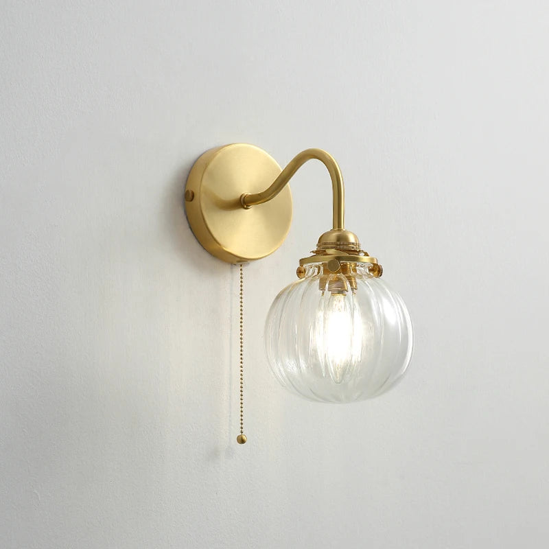 Pull Chain Modern Wall Sonce Lamp Beisde Copper e14 Socket Bathroom Mirror Stair Light Glass Ball LED Wall Lights Fxitures