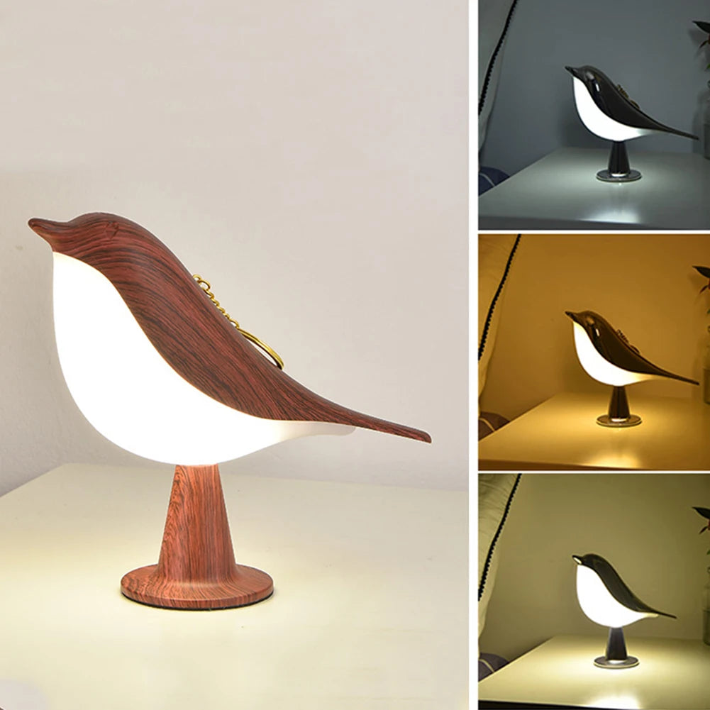 Modern Simple Magpie LED Bedside Lamp Small Cordless Wooden Bird Night Light Touch Control Bedroom Table Reading Lamp Home Decor