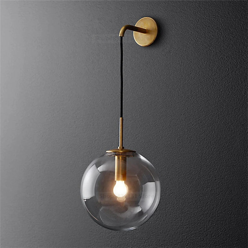 Nordic Modern Vintage Wall Lamps LED Glass Ball Mirror Beside Bedroom Light Living Room Decoration Wall Lights for Home Fixtures