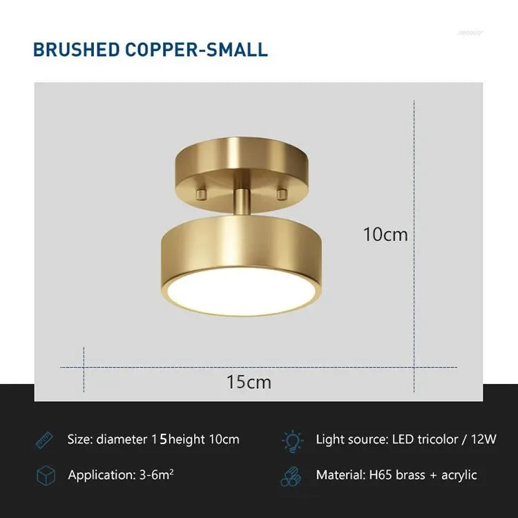 Modern LED Ceiling Lights Nodic Home Decor Accessories For Bedroom Living Dining Room Corridor Lamps Round Copper Decor Fixtures