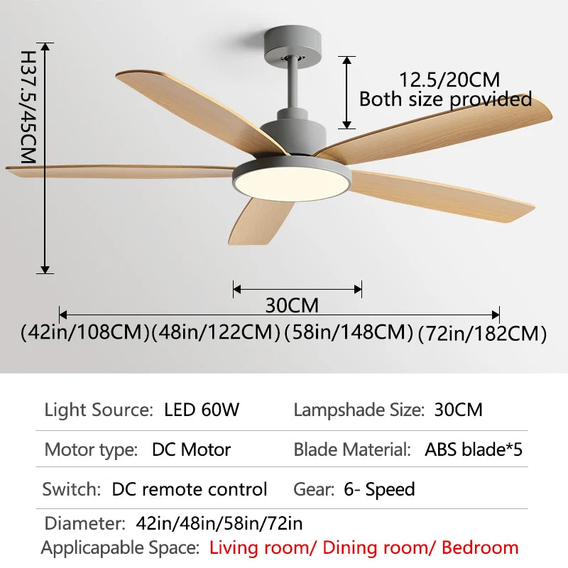 72inch Large Ceiling Fans DC motor 5 ABS Bladet Living Bedroom Ceiling Fan With Lights support Remote Control 220V 110V Fans