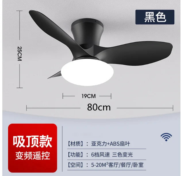 Ceiling Fan Lamp DC Motor Home Living Room Dining Room Low Floor Ceiling Fans Bedroom  Remote Control Led Reversible Fans lights