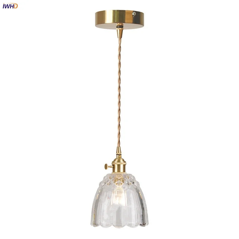 Copper Knob Switch LED Pendant Light Fixture Nordic Modern Simple Dining Room Lights Clear Glass Kitchen Hang Lamp Hanglamp