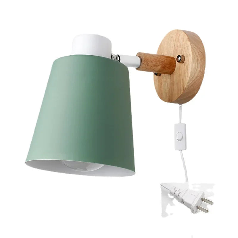 Nordic Wall Lamp With Plug Iron  E27 Macaroon 6 Color Bedside  Led EU/US Plug l sconces with switch decoration Light Fixture