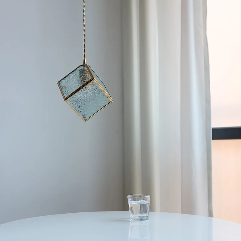 Square Glass LED Pendant Lights Fixtures Copper Hanglamp Bedroom Beside Living Dinning Room Light Modern Hanging Lamp