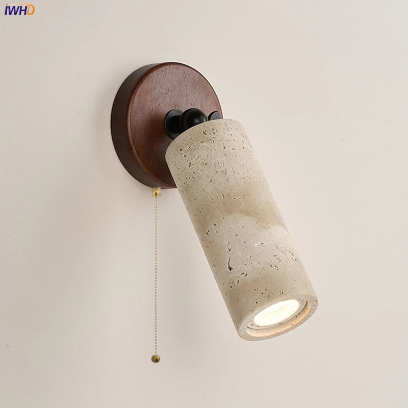 Modern Nordic LED Wall Light Walnut Yellow Travertine Wall Lamp For Corridor Stair Living Room Decor Lampara Applique