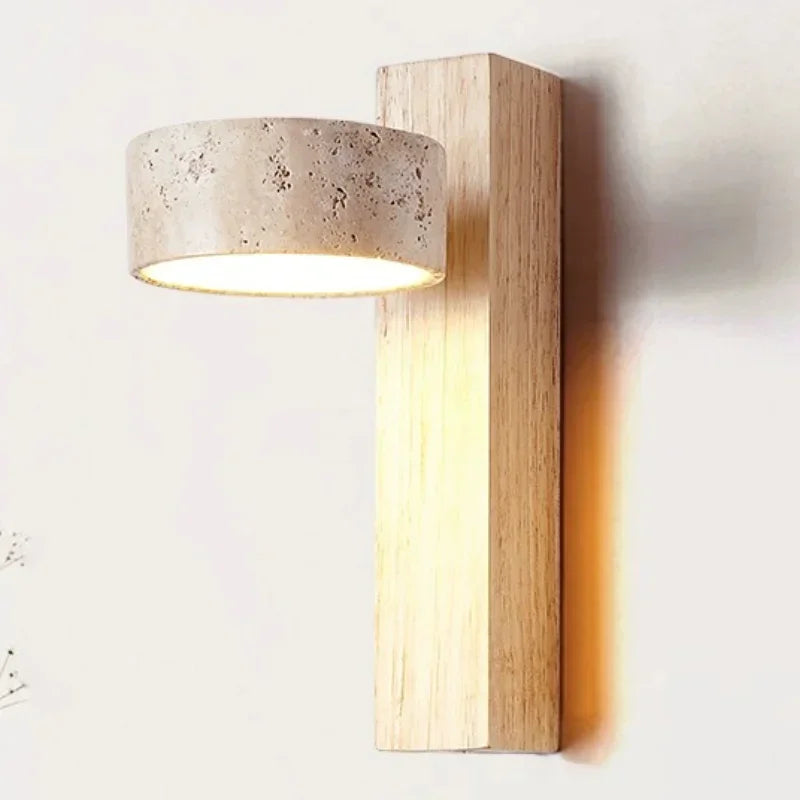 Cream Style Bedroom Bedside Wall Lamp With Pull Switch Wire Rotatable Led Light Stone Homestay Log Wood Walnut Soft Down Lights