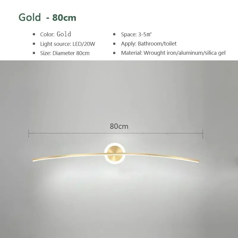 Modern LED Wall Lights Mirror Decorative 80/100cm Long Strip Light Bathroom Bedroom Dresser White Gold Home LED Lighting Lustre