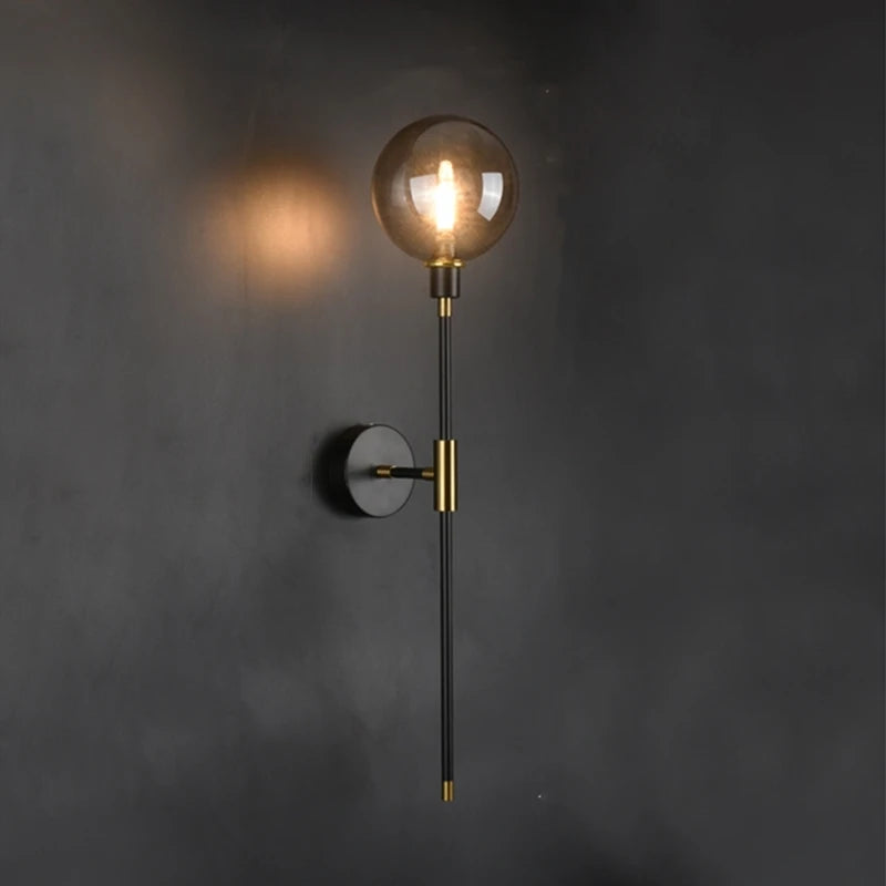 Modern Led Wall Lamp Black Iron Glass Ball Wall Lamps For Living Room Bedroom Loft Decor Nordic Home Bedside Wall Light Fixtures