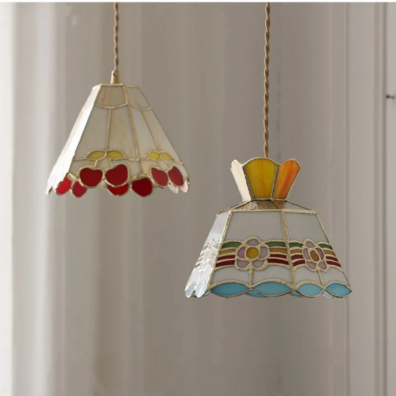 Flower Glass LED Pendant Light Fixture Restaurant Kitchen Cafe Colorful Nordic Modern Hanging Lamp Brass Dining Room Lights