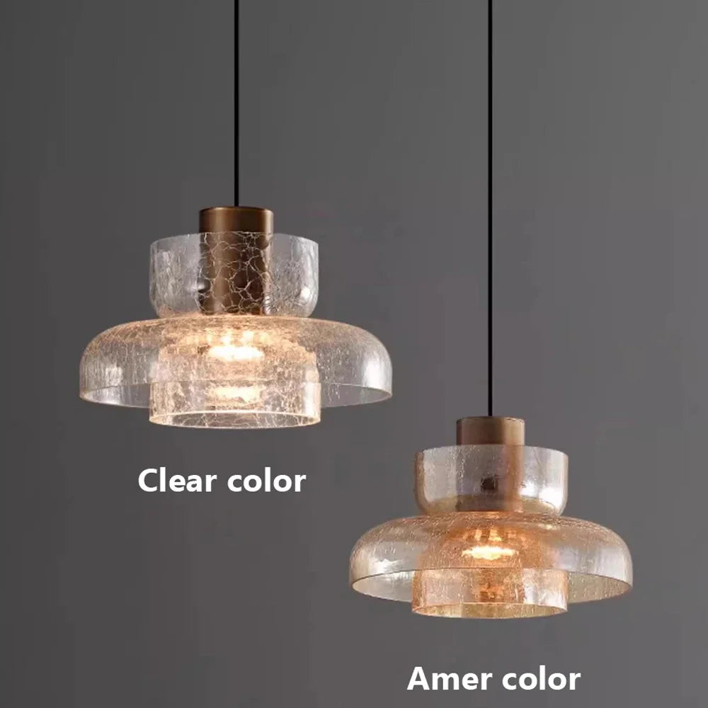 LED Retro Cracked Glass Pendant Lamp Modern Light Luxury Coffee Shop Bar Counter Bedroom Bedside Glass Atmosphere Chandelier