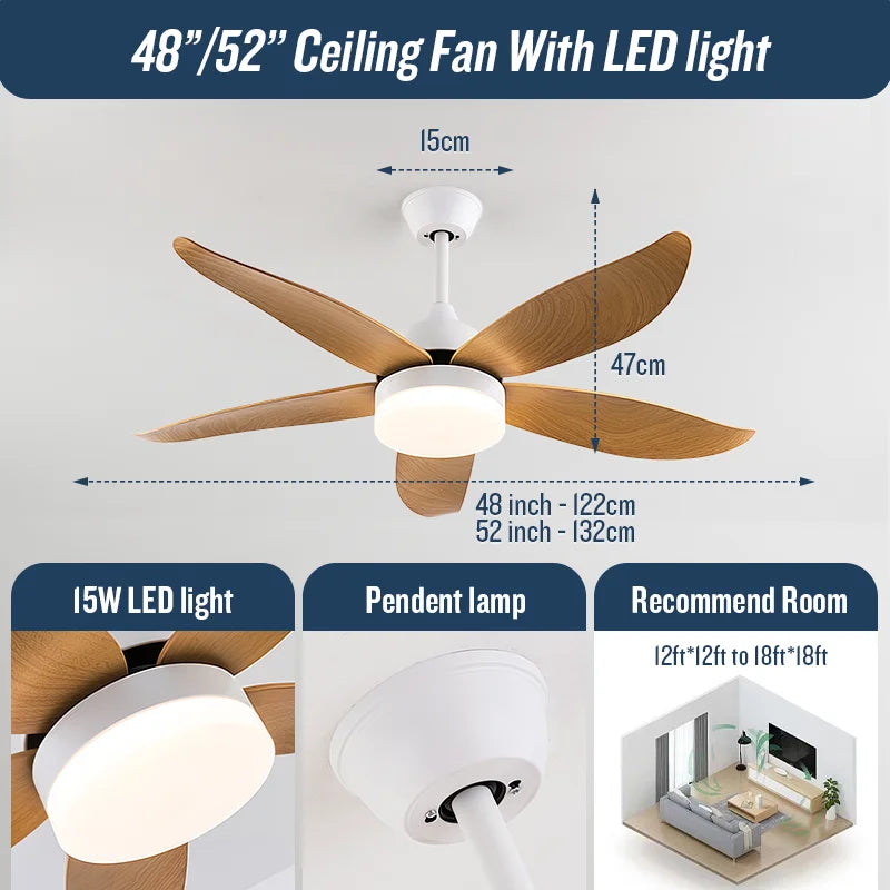 Modern Simple Remote Control Wood Grain Low Floor DC Motor Ceiling Fans With Ceiling Fan With Light Home Fan 220V Home Decor