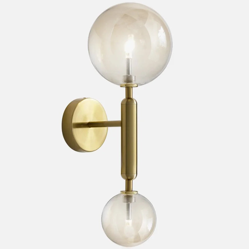 Amber Glass Ball LED Wall Light Fixtures Brass Copper G4 Bedroom Bathroom Mirror Stair Nordic Modern Beside Lamp Wandlamp