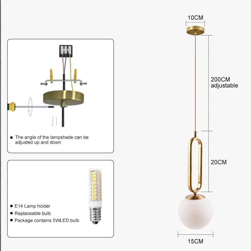 Nordic Modern Glass Ball Pendant Lights Dining Table Decor Bedroom Restaurant Chandeliers Kitchen Fixtures Hanging Lamp Lustre