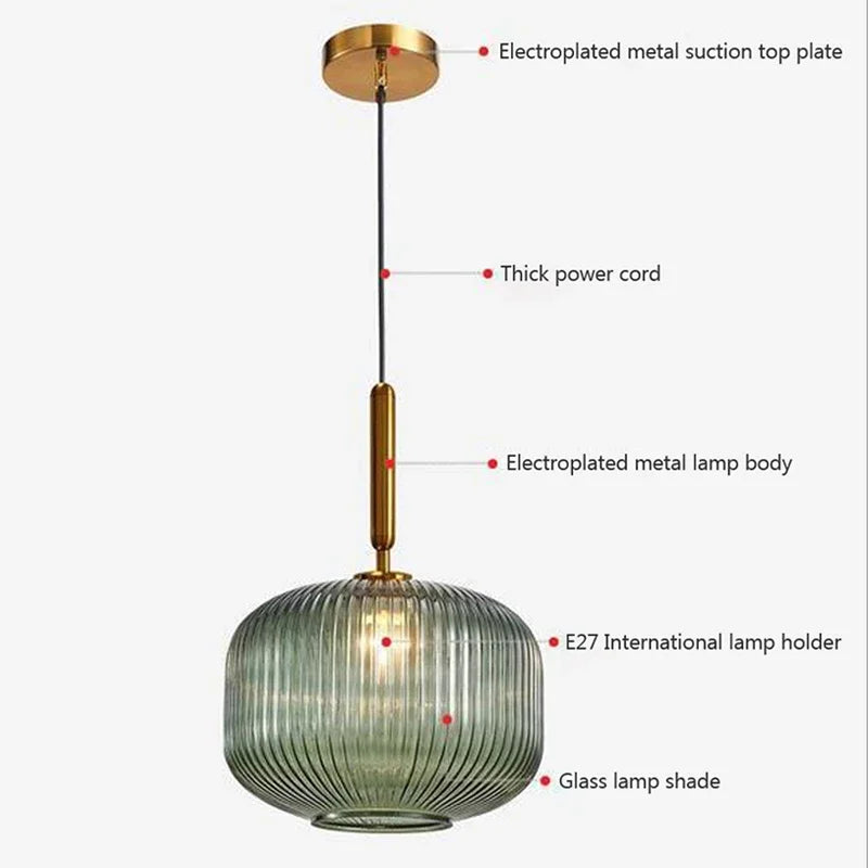 Nordic Retro Restaurant Colourful Striped Glass Pendant Lights LED Home Decor Hanging Lamp for Loft Kitchen Living Room Bedside