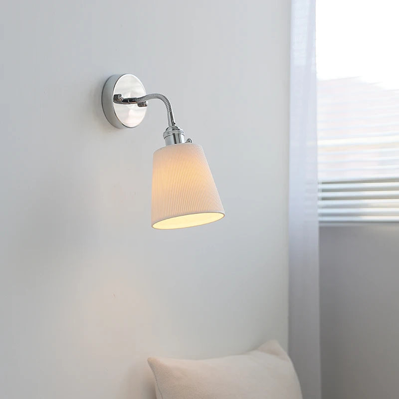 White Ceramic Silver LED Bathroom Mirror Light Flexible Arm Adjustable Switch On The Socket Modern Wall Lamp Sconce