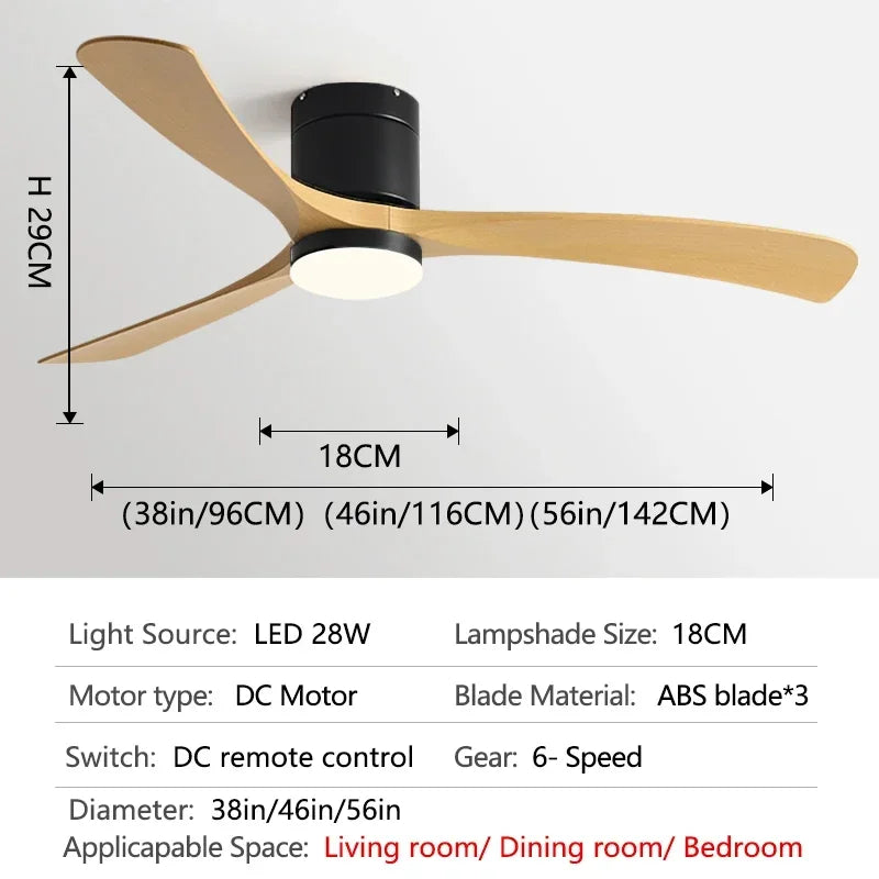 38/46/56Inch Low Floor Ceiling Fan Light Modern ABS Blade DC Remote Control Led Fan Lights Restaurant The bedroom 110V 220V