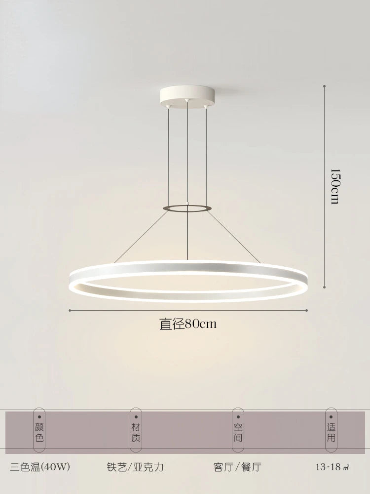 Minimalist Led Pendant Lamp For Modern Living Room Bedroom Dining Kitchen Black Ring Hanging Ceiling Chandelier Lighting Fixture