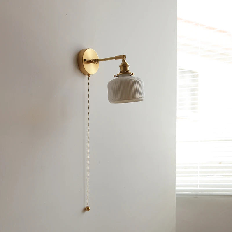 Nordic Ceramic Copper LED Wall Lamp Beside Pull Chain Switch Up down Adjustable Bathroom Mirror Stair Light Wandlamp