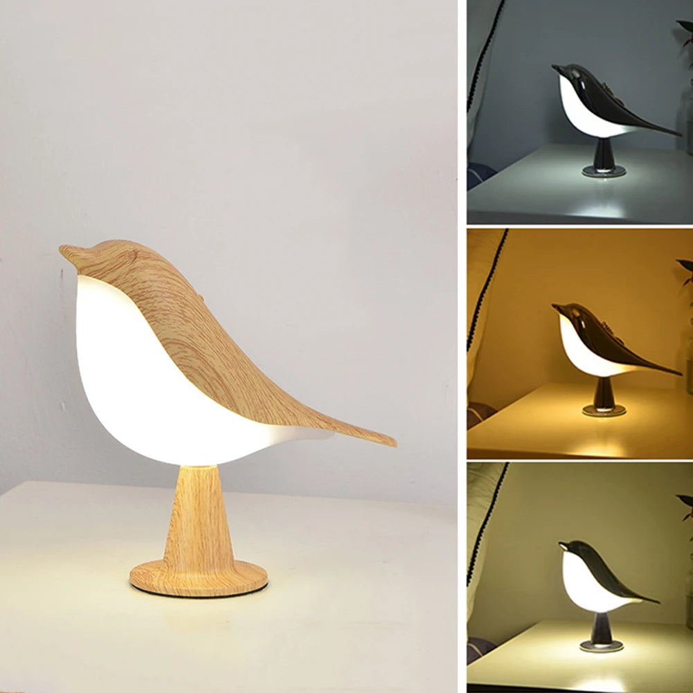 Modern Simple Magpie LED Bedside Lamp Small Cordless Wooden Bird Night Light Touch Control Bedroom Table Reading Lamp Home Decor