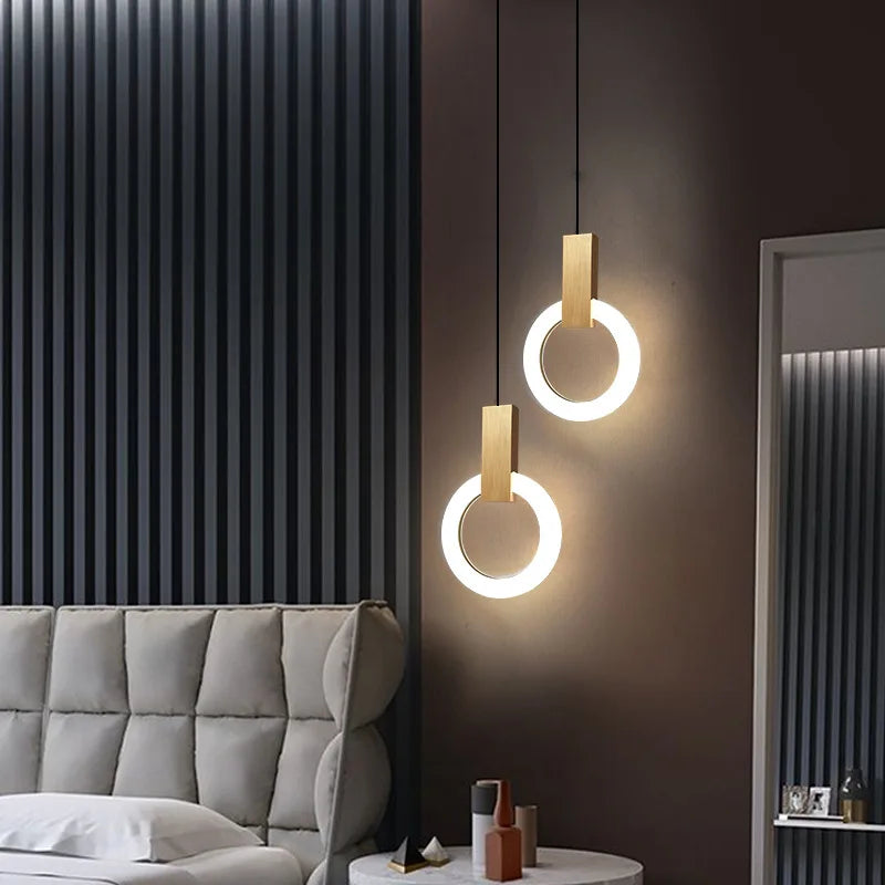 Nordic Simple LED Pendant Light Living Room Stairs Ring Chandelier Creative Dining Room Bedroom LED Ceiling Pendant Lamp