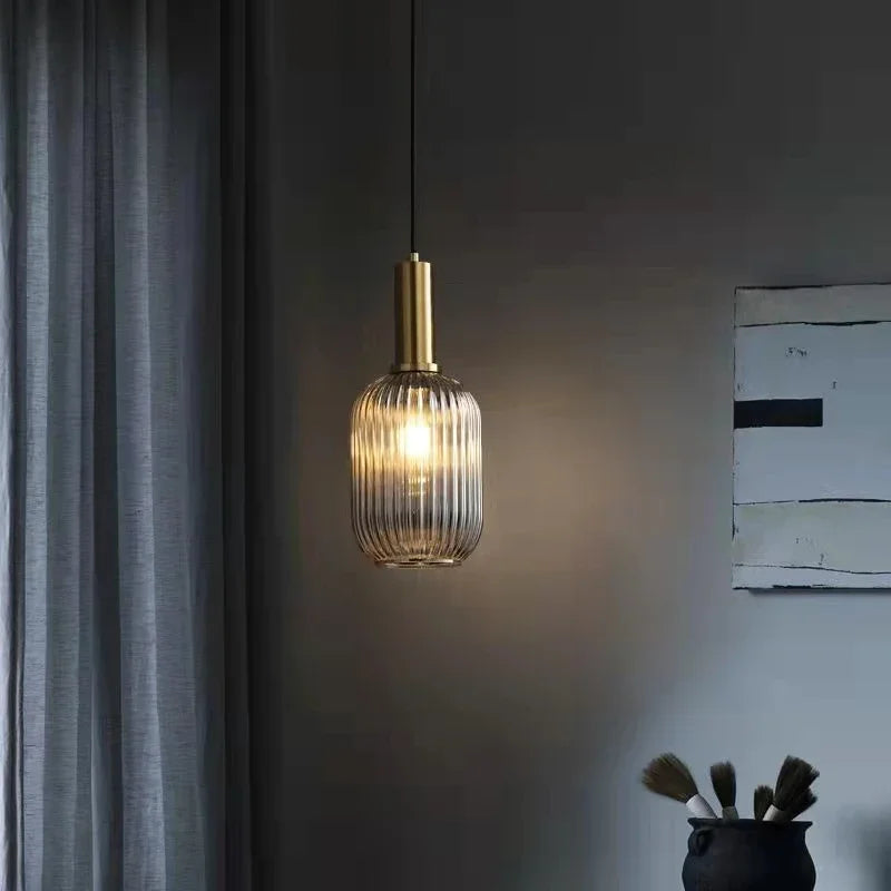 Lamp Glass Pendant Lamp Modern Minimalist Fashion Bedside Bedroom Single Head Glass Chandelier With Adjustable Cord