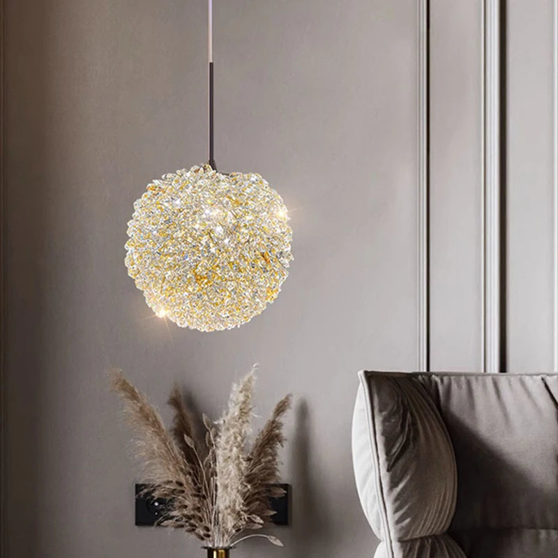 Crystal Light Luxurious Bedside Lamp Modern Style High-grade Crystal Chandelier Long-line Bedroom Corridor Lamp Decoration