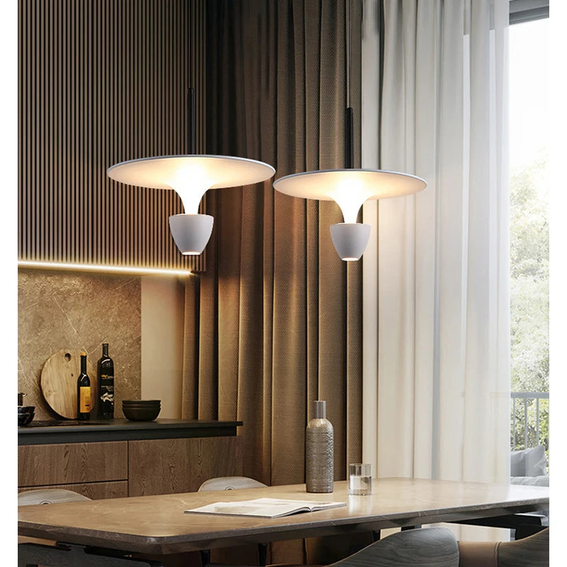 Fumi LED Pendant Light,  White and Black Ceiling Light, Height Adjustable Pendant Lighting for Dinning Table,Living Room, Bedroo