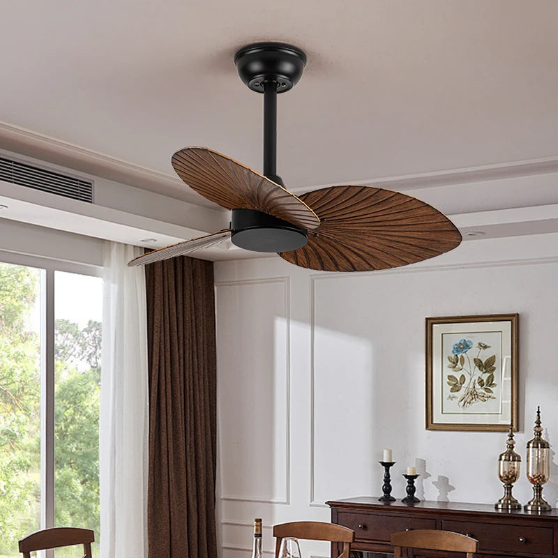 American Industrial Leaf Fan Light, Ceiling Fan for Living Room, Bedroom, Balcony, Frequency Conversion, Small Size